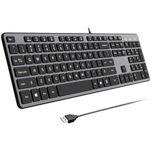 B.FRIENDit Bedraad USB-toetsenbord, comfortabele stille chocoladetoetsen, duurzaam ultradun bedraad computertoetsenbord (QWERTY) voor pc, Windows 11/10/8/7/XP/Vista KB1430 - grijs