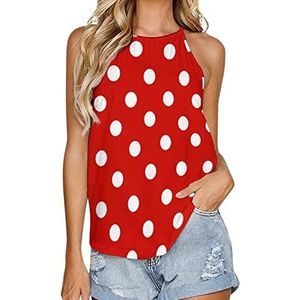 Rood en wit polkadots dames tank top zomer mouwloze t-shirts halter casual vest blouse print t-shirt S