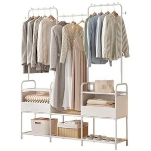 kleedkamer Garderobe Kledingrek Garderobekast Organizer Kledingrek Met Hangende Stangen Kastplanken Kledingkast Stoffen Kast(White)