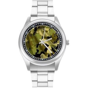 Gordijn Groene Camouflage Print Mannen Rvs Horloges Quartz Polshorloge Gemakkelijk te Lezen Custom Gift voor Papa Vriend