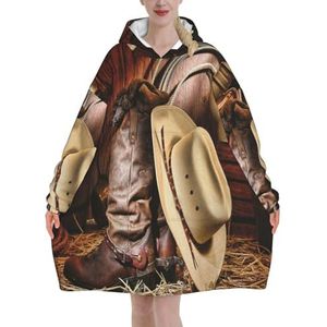 Deken Hoodie Cowboy Zwarte Hoed Western Boots Draagbare Hoodie Sweatshirt Deken Super Zachte Hooded Deken voor Vrouwen Mannen