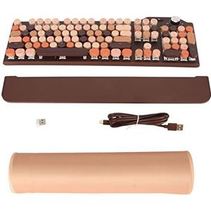 Retro Typewriter-toetsenbord, 107 Toetsen LED-verlicht Multifunctioneel Mechanisch Gamingtoetsenbord 3 Modi Lange Batterijduur met Volumeregelingsknop voor (Koffie)