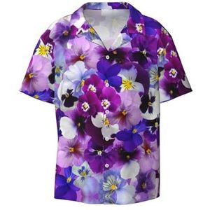 OdDdot Paarse bloemenprint herenoverhemden atletisch slim fit korte mouw casual zakelijk overhemd met knopen, Zwart, 3XL