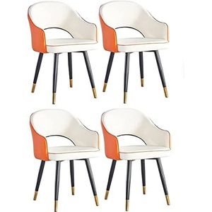 GEIRONV Nordic Eetkamerstoel Set van 4, Waterbestendige PU-lederen bijzetstoel Keuken Moderne woonkamer Eetkamer Accent fauteuils met metalen poten Eetstoelen ( Color : Orange+white , Size : 85*45*48c