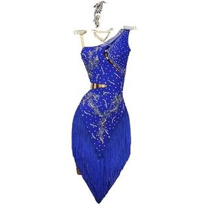 Yhwacyznm Professionele Latin wedstrijdjurk voor dames Glanzende danskleding voor samba Rugloze ballroom salsa outfit Tangokleding met kwastjes,Royal blue,L