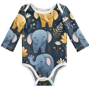 KAAVIYO Schattig olifantenpatroon kunst baby body lange mouwen katoen bodysuit voor neutrale pasgeborenen 3-24 maanden, Patroon., 3 Maanden
