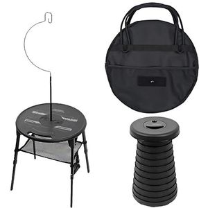 Ronde Tafelset voor Buitenkamperen - Verstelbare Kunststof Tafel met Telescopische Krukken en Opvouwbare Stoelen, Draagbaar voor Picknicks, Wandelen, Achtertuin, Lichtgewicht En Duurzaam(Black)