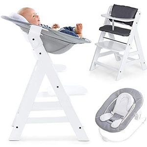 Hauck Kinderstoel Alpha Plus Newborn Set - 4-delige Houten Meegroeistoel vanaf de Geboorte incl. Wipstoeltje, Zitkussens en Gordel - Wit