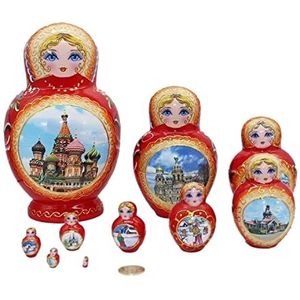 Russische Matroesjka Poppen 10 Stks Leuke Rode Trui Vlecht Meisje Russische Nesting Dolls Matroesjka Russische Etnische Pop Slaapkamerdecoratie