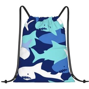 EgoMed Trekkoord Rugzak, Rugzak String Bag Sport Cinch Sackpack String Bag Gym Bag, Blue Shark Camo, zoals afgebeeld, Eén maat