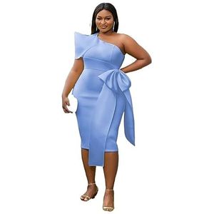voor vrouwen jurk Plus bodycon-jurk met één schouder en grote strik aan de zijkant (Color : Blue, Size : 4XL)