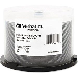 Verbatim DVD+R 4.7GB 16X DataLifePlus, White Inkjet Printable, Hub Printable 50pk Spindle 4,7 GB 50 stuk(s)