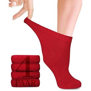 Diabetiker bamboesokken met lycra voor Dames: Zonder naad aan de aanzet van de teennagels, Enkelhoog; hoog draagcomfort; voor business en vrije tijd; geschikt voor Zwangere vrouwen en Senioren; 4 paar (Rood, 35-38)