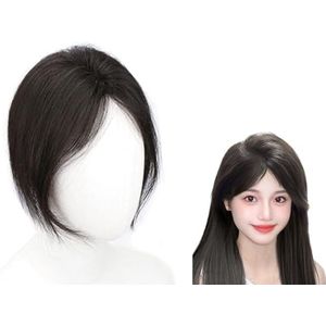 100% Echte Mensenhaar Toppers for Vrouwen, 360°Cover Franse Pony Haarstukken Handgemaakte Zijden Basis Haarverlengingen 10 Inch Clip-in Toupee for Dunner Wordend Haar, Haaruitval, Grijs Haar(Black)