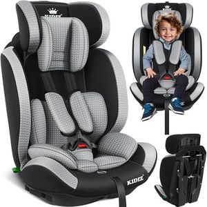 KIDIZ® kinderautostoeltje | kuip autostoeltje | 9 kg - 36 kg 1-12 jaar | groep 1/2 / 3 | universeel autostoel | goedgekeurd volgens ECE R129/03, met Isofix | 6 verschillende kleuren, Grijs