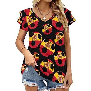 Spanje Voetbal Dames Casual Tuniek Tops Ruches Korte Mouw T-shirts V-hals Blouse Tee