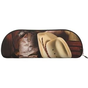 CRJSYCBYB Cowboy Zwarte Hoed Western Boots Gedrukt Potlood Tas Lederen Potlood Pouch Briefpapier Tas, Goud, Eén maat, Munt Pouch