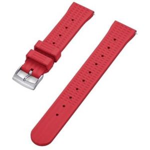 Waffle FKM Horlogeband 20mm 22mm Snel los te maken Fluoro Rubber Waffle Horlogeband Geschikt for Traditioneel Duikhorloge(Red Silver,20mm)