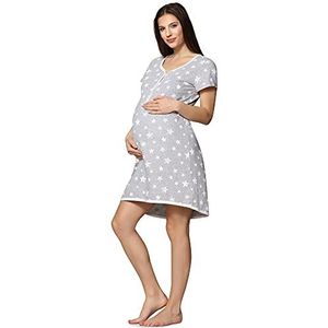 Be Mammy Dames Zwangerschaps Nachthemd met Borstvoedingsfunctie BE20-175 (Gemêleerd Sterren Crème, M)
