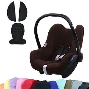 Bambiniwelt combi-aanbieding zomerhoes, hoes, hoes van badstof + gordelbekleding voor Maxi Cosi CabrioFix (bruin + zwart)