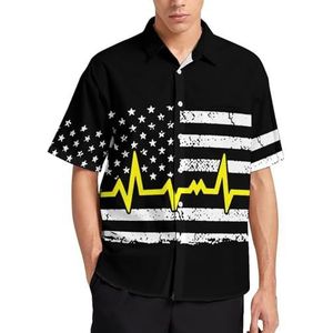 Amerikaanse vlag elektrocardiogram zomer heren shirts casual korte mouw button down blouse strand top met zak 4XL