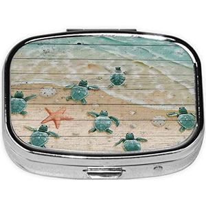 Mini vierkante pillendoos, medicijnorganizer, zeeschildpad, zeester, draagbare EHBO-doos, reispillendoos met 2 vakken, kleine pillendoos voor zak of portemonnee