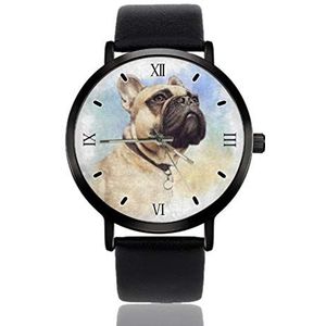 Franse Bulldog Puppy Dier Pug Hond Mens Polshorloges Ultra Dunne Case Minimalistische Analoge Dial Strap Slanke Horloges voor Mannen Japanse Quartz Beweging
