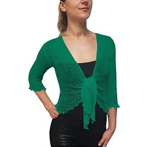 Mimosa Gehaakte omslagdoek voor dames, glitter of effen, stretch, kant, visnet, taille-baliknoop, open vest, Oceaan Groen, one size