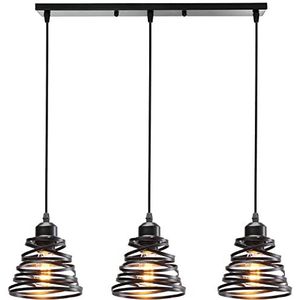 iDEGU 3 lampen hanglamp retro creatieve kroonluchter design spiraal design plafondlamp vintage metaal E27 industriële hanglamp voor woonkamer eetkamer 15 cm (3 lampen zwart B)