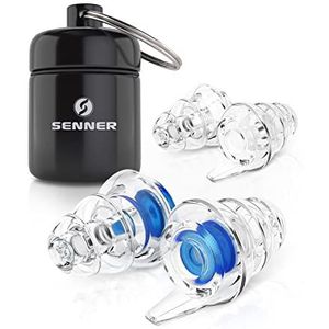 Senner ® MusicPro | Gehoorbescherming oordopjes voor concert, festival, muziek en disco, met aluminium houder (brede zwarte doos blauwe filter)