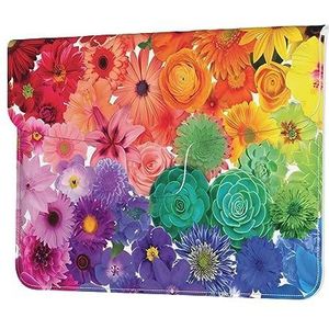 Regenboog Bloemen Print Lederen Laptop Sleeve Case Waterdichte Computer Cover Tas voor Vrouwen Mannen