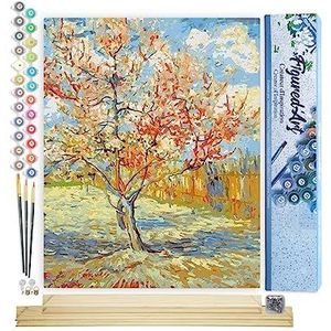 Figured'Art Schilderen op Nummer Volwassenen canvas Van Gogh De roze perzikboom - Handwerk acrylverf Kit DIY Compleet - 40x50cm met DIY houten lijst