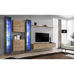 Deconation Set van 6 Switch XVI wandmeubels voor houten tv - beige en grijs - L 330 x H 180 x D 40 cm