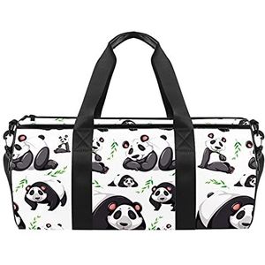 Reizen strandtassen, grote sport gym overnachting plunjezak schattige panda bamboe patroon print schoudertas met droge natte zak
