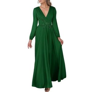 KIYNE Dames V-hals chiffon moeder van de bruid jurken met kant appliqué formele trouwjurk feestjurk, Emerald Groen, 32