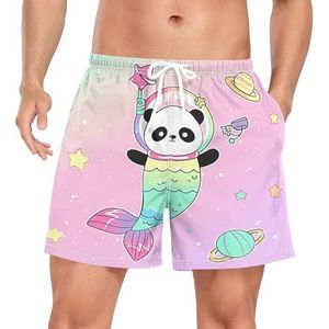Wzzzsun Baby Bear Mermaid Panda Zwembroek voor heren, boardshorts, sneldrogende kofferbak met zakken, Leuke mode, L