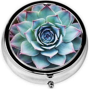 Ronde pillenetui voor portemonnee of zak, 2 compartimenten, medicijnpillendoos, draagbare kleine pillenorganizer, vetplanten, pillendoos, reisgeneeskunde, vitamine kabeljauw, leverolie, opbergdoos