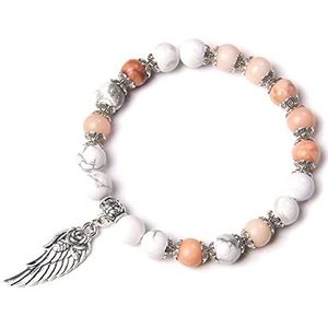 Armbanden, Handgemaakte zilveren kleur Rose Angel Wing hanger armband natuurlijke roze kwartskristal kralen bedelarmband vrouwen romantische sieraden (Color : Pink Aventurine_17CM)