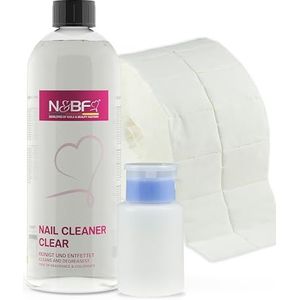 N&BF 1000 ml nagelreiniger, pompfles 1000 ml + 1000 celstofdeeltjes (2 rollen à 500 stuks) 70% isopropylalcohol voor gelnagels