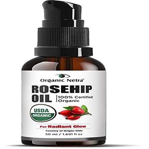 Organic Netra Rosehip Seed Oil for Skin Hydrates & Moisturize Skin 100% Organic, Pure & Natural Oil Good Radiant Glow, Light Weight All Skin Types, 50ml