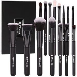 DUcare Professionele make-up borstels 15 stuks make-up borstel set premium synthetische Kabuki foundation blending make-up borstels kit - zwart