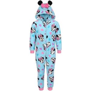 Disney Minnie Mouse Blauw, Polar Fleece Eendelige Pyjama, Kinder Onesie met Capuchon, OEKO-TEX 5-6 jaar