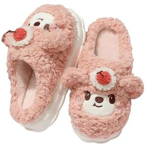 Pantoffels Cartoon Beer Dames Pantoffels Dier Slippets Pluche Sluppers Slip On Slaapkamer Schoenen Memory Foam Huis Pantoffels Unisex Zacht Warm(Rose,40-41)