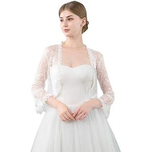 Central Chic Womens Open Front Lace Shrug Bolero Cardigan Voor Bruiloften Bruiden Bruidsmeisjes Avondjurken S-M, Wit, one size