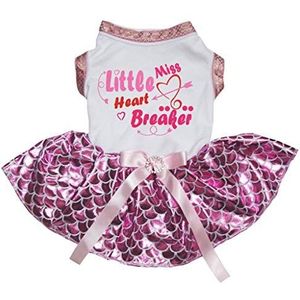 Petitebelle Little Miss Hart Breaker Katoen Shirt Tutu Puppy Hond Jurk, Small, White/Pink Mermaid