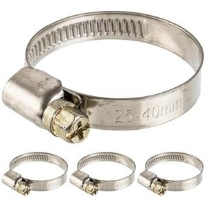 Slangklemmen, Slangklem met wormaandrijving, Klembereik 25-40 mm, set van 4 stuks, W2 roestvrij staal, Met kruisgleuf, 9 mm Bandbreedte, Buisklemmen voor wasmachine, Tuin, Vaatwasser, Zwembad