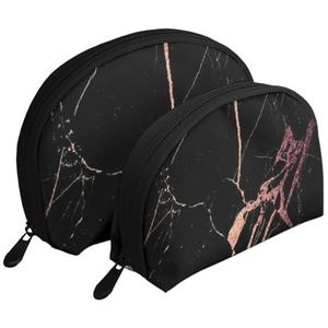 Make-uptas, cosmetische reistas 2 stuks draagbare clutch zakje set zakje organizer zwart rose goud marmer, zoals afgebeeld, Eén maat