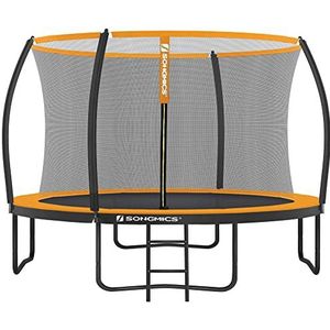 SONGMICS trampoline Ø 366 cm, ronde tuintrampoline met veiligheidsnet, met ladder en gewatteerde spijlen, veiligheidsafdekking, veilig, buiten,zwart-oranje STR122O01