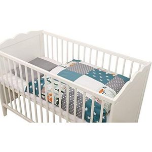 ULLENBOOM ® baby beddengoed - 2-delige set voor baby's l kussen 35x40 cm en dekbedovertrek voor ledikantjes 80x80 cm I bosdieren petrol
