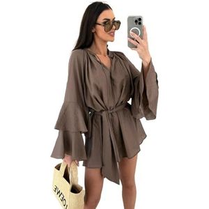 yk8fass Jurk met lange mouwen iq-4088, Bruin, XXL